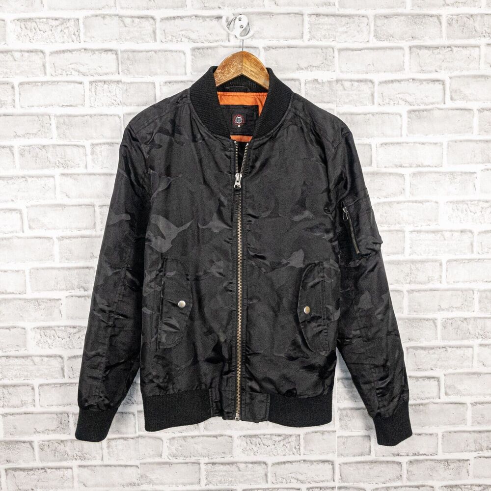 Rough Trade Gear Men's Black Camo Bomber Jacket in Size Small